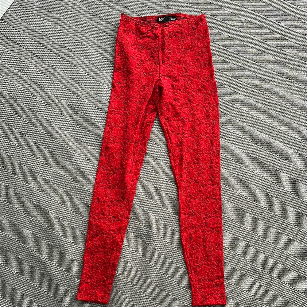 Vintage Betsey Johnson Sheer Red Lace Leggings Size Small